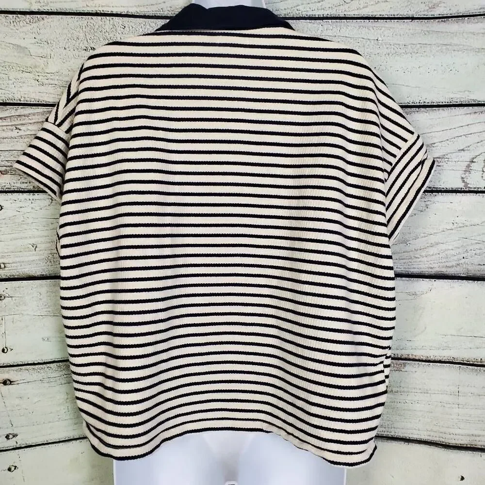 Maurices Women’s Striped Short Sleeve Polo Collar Top Navy White Size XXL